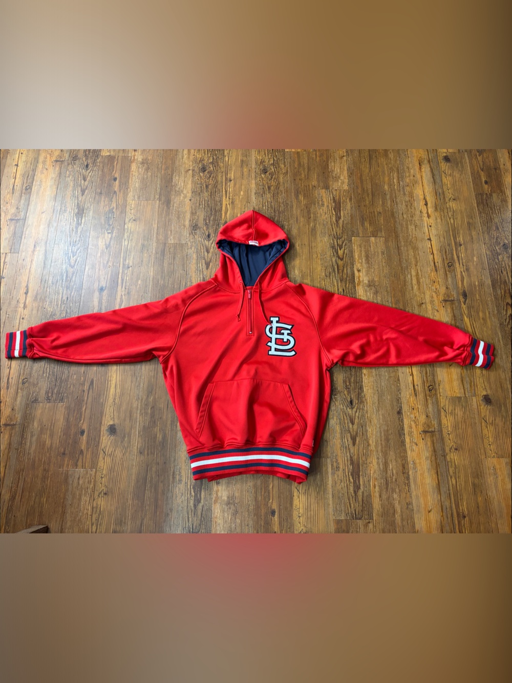 Stitches Men’s Red Hooded Pullover with Chest Logo (St. Louis Cardinals)